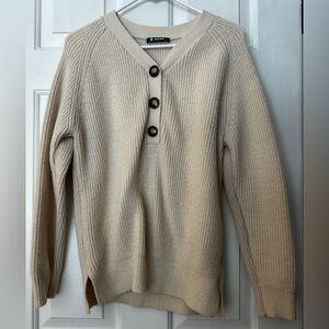 Cream Ribbed Knit Sweater